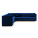 Contemporary Vertical Channel Tufted Velvet Sectional Sofa Modern Upholstered Corner Couch for Living Room Apartment with 4 pillows,Blue