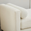 Elegant Upholstered Bench, Daybed, Ottoman with Wood Legs & Bolster Pillows in Ivory Boucle, 66.34'W