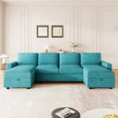 Convertible U-shaped Sectional Sofa with Storage Chaise Lounges & USB Ports, Teal, Twill Polyester, 103.9'