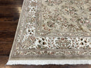 Sino Persian Rug 8x10, Soft Wool, Silk Highlights, Hand Knotted Vintage Carpet, Taupe & Ivory, Floral, Traditional Rug 8 x 10