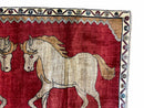 4 X 6 Handmade Hand-Knotted New Vintage Rug Wool Horses Red Organic Dyes Tribal