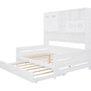 Full Size Wooden Daybed With Twin Size Trundle, and All-in-One Cabinet and Shelf, White