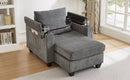 Convertible Chaise Lounge Sofa Chair Corduroy Sleeper with USB Ports, Cup Holders, Storage, Grey
