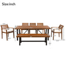 GO Outdoor Wood Dining Set For 7-8 Person, Outdoor Dining Furniture With Removable Cushions, Ergonomic Chairs And Bench, Thicker Table, Nature