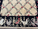 Vintage Hooked Rug 7x9, Rosters in Border, Roses and Butterflies