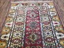 Turkish Caucasian Rug 4x7, Vintage Hand-Knotted Wool Turkish Talish Carpet 4 x 7, Cream, Burnt Orange Carmine Red Area Rug, Bohemian Rug