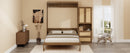 Full Size Solid Wood With Rattan Murphy Bed Cabinet Space-Saving Bed with 1 Side Cabinet Storage Shelf, Perfect for Guest Room, for Bed Room, Guest Room, Home Office, Walnut