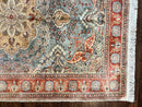 Silk Turkish Rug 5x7, Light Blue Silk Carpet, Floral Medallion, Turkish Kayseri Rug, Vintage Handmade Oriental Rug