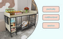 Large pet cage with storage rack, drawers with stainless steel food and water basin, made of iron frame and MDF material, sturdy, exquisite, and practical (black+beige)