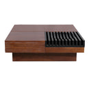 ITALIAN RETRO-Inspired Acacia Wood Storage Coffee Table, Brown & Black, MDF & Acacia, 35x35 inches