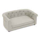 Contemporary Rectangular Pet Sofa with Arc-Shaped Backrest and Armrests, Breathable Linen, Cozy Soft Cushion - Beige