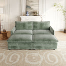 Corduroy fabric 2-seater comfortable cloud sofa with 2 movable footrests for living room, oversized deep-seat recliner, upholstered large-size deep-seat sofa with 2 cushions
