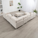 Convertible Sectional Corduroy  Sofa with Storage Ottoman,Cupholders, USB Ports for Living Room Apartment,Beige
