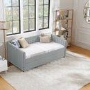 Twin Size Daybed with Trundle Upholstered Sofa Bed, with Vertical Stripes, Linen Fabric, Grey (82.5'x43'x30')