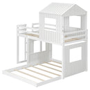 Wooden Twin Over Full Bunk Bed, Loft Bed with Playhouse, Farmhouse, Ladder and Guardrails, White( old sku: LT000327AAK )