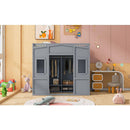 Twin Size House Loft Bed With Ladder and Wardrobe-Grey