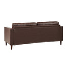 Mirod Mid-Century Modern PU Leather 3-Seat Sofa, Tufted Design, Solid Wood Legs, 2 Bolster Pillows, Comfortable Couch for Living Room & Home Office