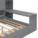 Full Size Wooden Daybed With Three Drawers, and All-in-One Cabinet, Desk and Shelves, Gray