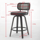 Set of 2 Counter Height Bar Stools - 26 inch Rattan Counter Height Stools with Cane Back, Upholstered Seat, Walnut Craftsmanship, Swivel Counter Stools for Island/Kitchen/Counter/Bar (Walnut Black)