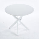 Dining Table with cross metal leg and MDF top,Modern Space Saving Kitchen Table for Living Room,WHITE legs,ROUND TABLE,90x90x75cm