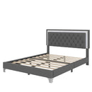 3-Pieces Bedroom Sets,Queen Size Upholstered Platform Bed with LED Lights and Two Nightstands-Gray