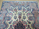 Antique Persian Kirman Rug 3.9 x 6.6, Floral Oriental Carpet, Ivory/Cream - Blue - Pink, Hand Knotted Wool Rug, Floral Medallion Rug 4x6