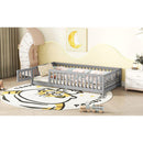 Twin Size Bed Floor Bed with Safety Guardrails and Door for Kids, Gray