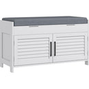 Shoe Bench, Entryway Bench with Shoe Storage, Cushion, Hidden Compartments, Adjustable Shelves and Shutter Doors, 35.4" Shoe Organizer for Entryway, Hallway, Holds Up to 352 lbs., White