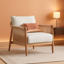 Cream Braided Accent Armchair With Wooden Armrests