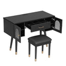 Elegant Vanity Makeup Table & Chair Set, Modern Dressing Table with Organizer, Writing Desk, Charging Port, Black