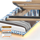 King Floating Bed Frame with LED Light and Charging Station Upholstered Platform Bed Frame King Size with Headboard and Hidden Storage Space, No Box Spring Needed, Blue