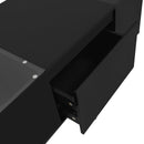 U-Can Led Coffee Table, Modern Center Table with High-Gloss Finish and Glass Tabletop, Coffee Table with Open Storage Compartment and 2 Hidden Drawers  for Living Room