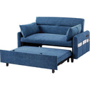 55.1' Pull Out Sleep Sofa Bed Loveseats Sofa Couch with Adjsutable Backrest, Storage Pockets, 2 Soft Pillows, USB Ports for Living Room, Bedroom, Apartment, Office, Blue (Old SKU: WF315689AAC)