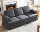 89 Inch Slipcovered Linen Grey Sofa 3 Seater Couch