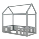 Wood House Bed With Fence And Door