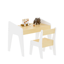 Kids Table Set with One Chair, Wooden Children Study Table, 2-8  Age Kids Funiture , White+Natural