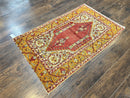 Antique Turkish Prayer Rug 3x5, Hand Knotted Turkish Melas Oushak Wool Carpet, Mehrab Rug, Orange & Red Vintage Rug 3 x 5 Collectible