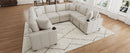 Convertible U-Shaped Sectional Sofa with Pull-Out Bed and USB Ports, Beige Chenille, 108.7 Inches