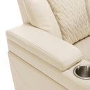 Home Theater Recliner with 270 Degree Swivel, PU Leather, Power Recliner with Tray Table, Phone Holder, Cup Holder, USB Port, White