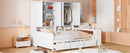 Full Size Wooden Daybed With Three Drawers, and All-in-One Cabinet, Desk and Shelves, White