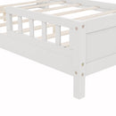 Full Pine Wood Bed with Bookcase Headboard ,LED Motion Sensor Light, Bed Guardrails,White