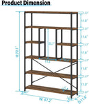 Rustic Industrial 6 Tier Bookcase Brown Wood Black Metal