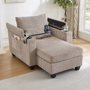 Convertible Chaise Lounge Sofa Chair with USB Ports, Cup Holders, Phone Holder, Storage, Brown Corduroy, 37.4'