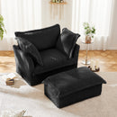 Upholstered Slipcovered Armchair with Ottoman,  Deep Seat Armchair W/ Wide Ottoman for Living Room, Armchair Sets with Large Soft Pillows(Set of 2), Black Corduroy Fabric
