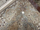 Super Fine Persian Isfahan Rug 3x5 ft, Kork Wool on Silk Foundation, Repeated Floral Motif, Taupe Tan Hand Knotted Oriental Carpet 3 x 5 ft, Signed