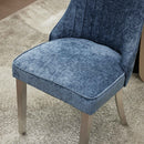 Rayon Cloth Flocking Chenille Dining Chairs Channel Kitchen Dinner Chair Comfy Fabric Upholstered Accent Chair for Dining Room with Silver Brushed Stainless Steel Legs,Set of 2 (Blue), SW1747BL