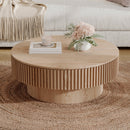 31.5'' Round Coffee Table with Storage Solid Wood Veneered Modern Coffee Table Accent Tea Table for Living Room, Bedroom, Apartment or Office, Natural Wood