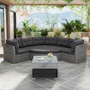 Elegant Patio Furniture Set Outdoor Daybed Rattan Sectional with Cushions and Center Table, Grey, Iron + Rattan