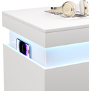 Nightstand with Charging Station and LED Lights,Night Stand with Sliding Top for Bedroom,Bedside Table with Drawers,Modern End Side Table,White.28.8''W x 17''D x 30.5''H.