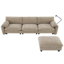 [VIDEO Provided] 108' Modular Sectional Sofa, L-Shape with 31.5' Extra-Wide Seat Cushion, USB and Type-C Charger, Phone Holder and 2 Side Storage Pockets, Free Movement Ottoman, Striped Chenille